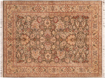 handmade Traditional Mehal Green Taupe Hand Knotted RECTANGLE 100% WOOL area rug 6x9